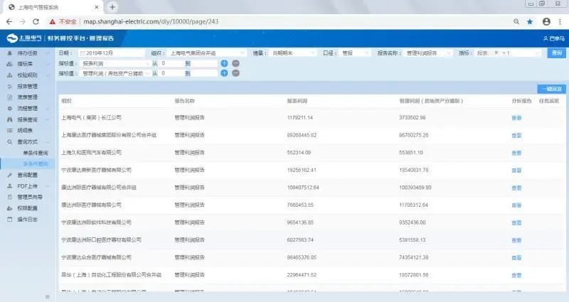 上海电集团财务管控平台管理报告系统